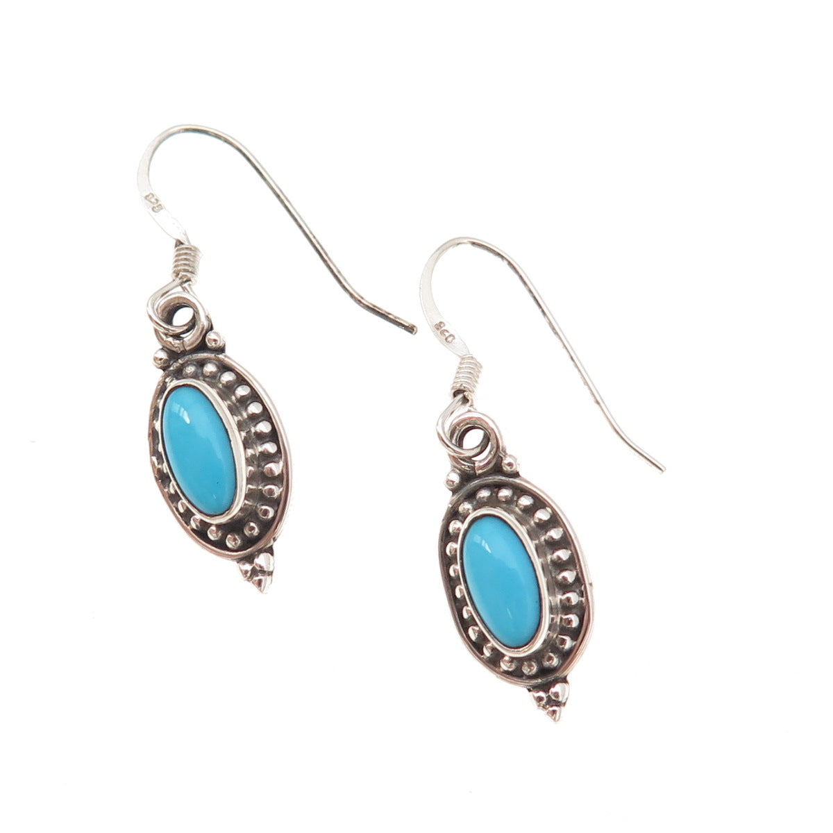 925 Sterling Silver Vintage Real Sleeping Beauty Turquoise Dangle Earrings