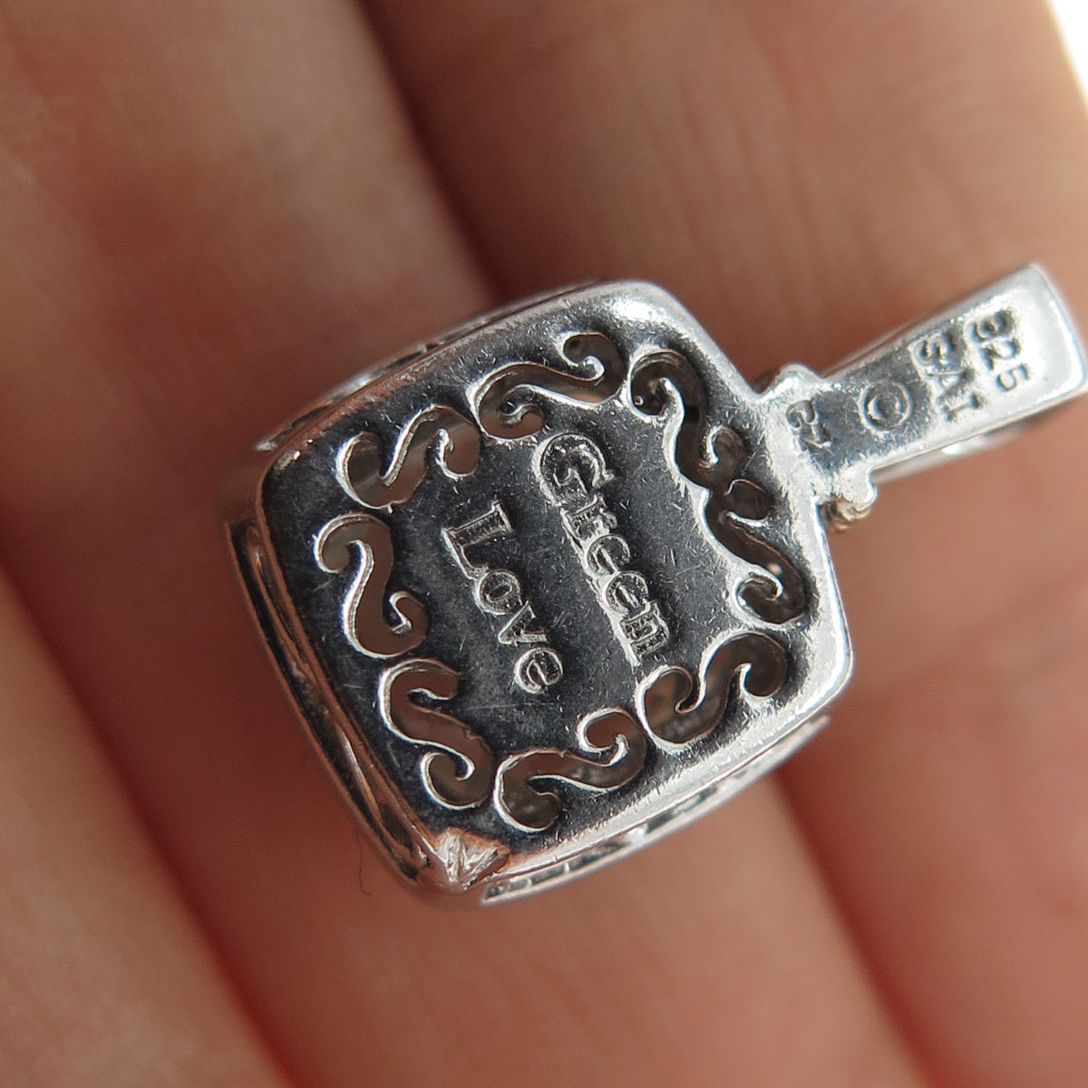 SAI 925 Sterling Silver Real Prasiolite & C Z Green Love Mini Charm Pendant