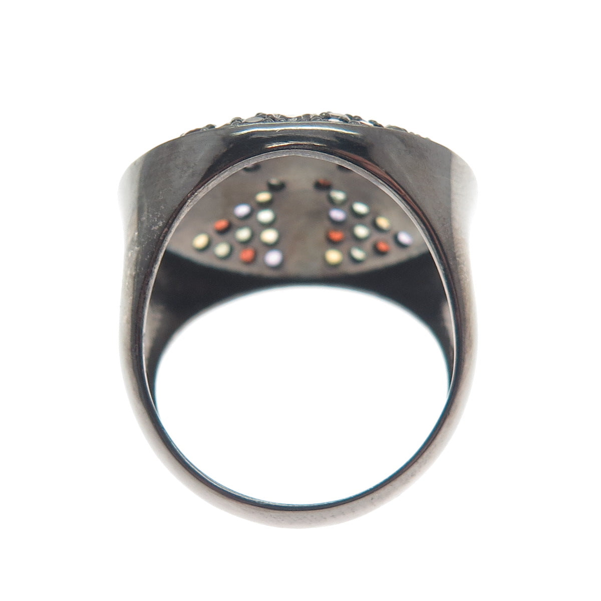 925 Sterling Silver Black Rhodium Enamel Real Multi-Sapphire Ring Size 7.25