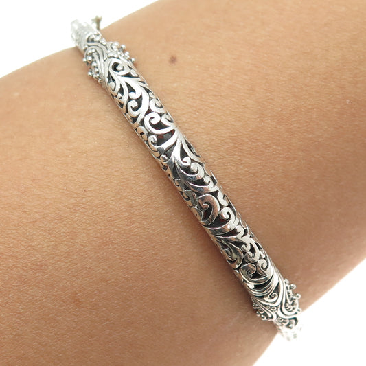 SARDA 925 Sterling Silver Vintage Signature Scroll Bangle Bracelet 8.25"