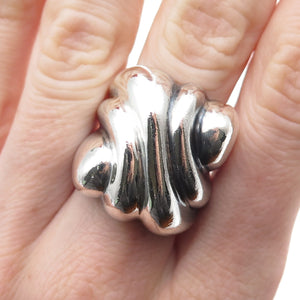 925 Sterling Silver Vintage Mexico Modernist Ribbed Dome Oxidized Ring Size 7