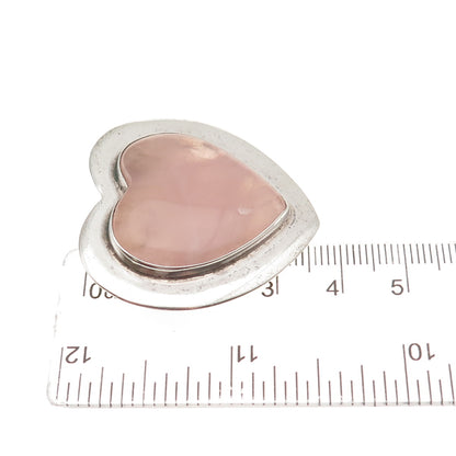 GFMW Great Falls Metal Works 925 Sterling Vintage Real Rose Quartz Heart Brooch