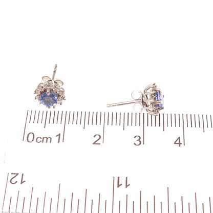 Chuck Clemency 925 Sterling Silver Real Tanzanite & White Topaz Stud Earrings