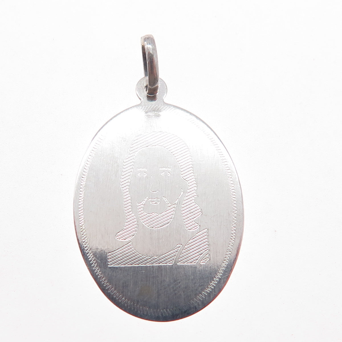 925 Sterling Silver Vintage Engraved Jesus Oval Tag Charm Pendant