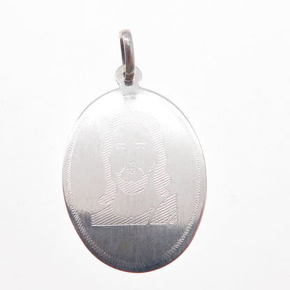 925 Sterling Silver Vintage Engraved Jesus Oval Tag Charm Pendant