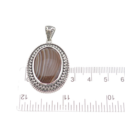 BERIA 925 Sterling Silver Vintage Real Agate Granulated Oxidized Charm Pendant