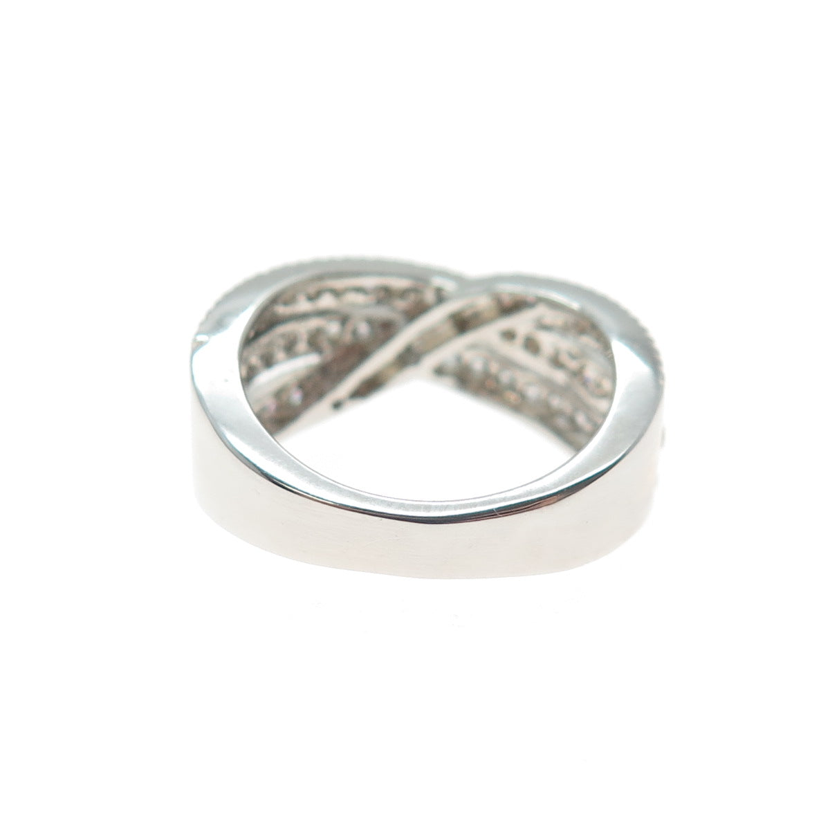 925 Sterling Silver Round-Cut Champagne White & Pink C Z Crisscross Ring Size 6