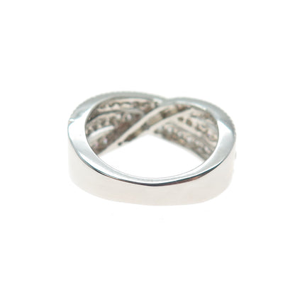 925 Sterling Silver Round-Cut Champagne White & Pink C Z Crisscross Ring Size 6
