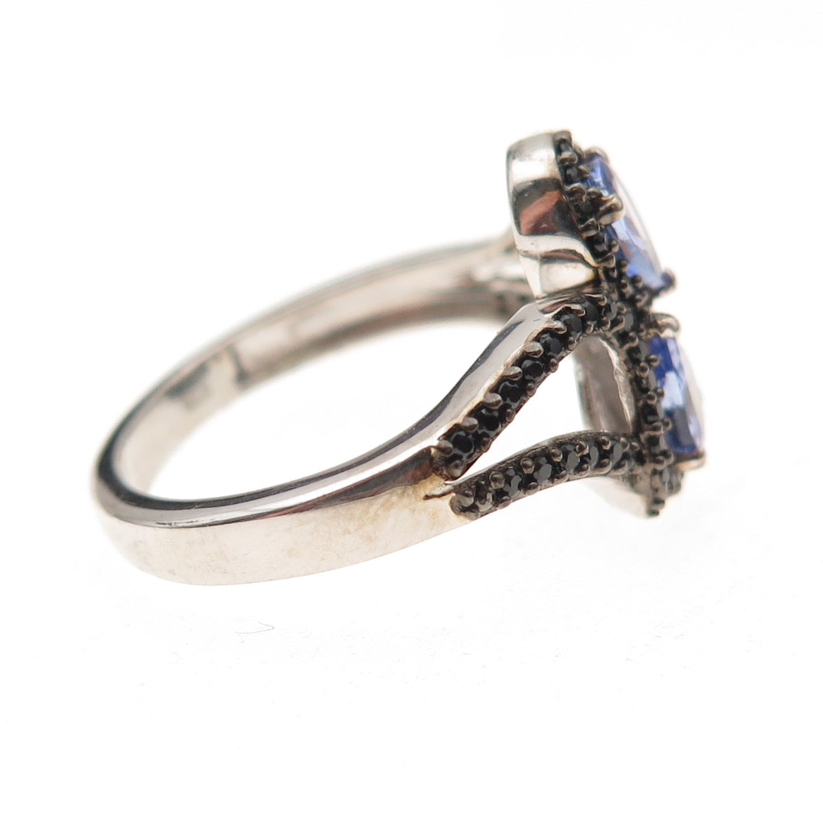 Chuck Clemency 925 Sterling Silver Real Tanzanite & Black Spinel Ring Size 8
