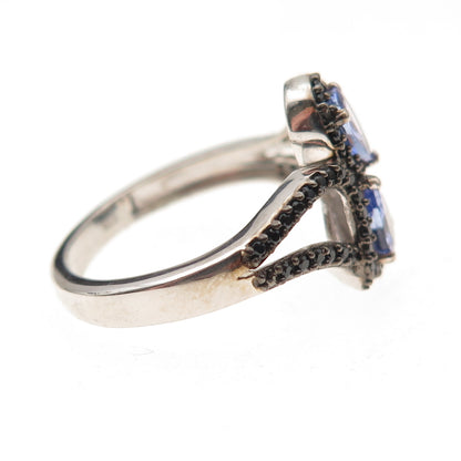 Chuck Clemency 925 Sterling Silver Real Tanzanite & Black Spinel Ring Size 8