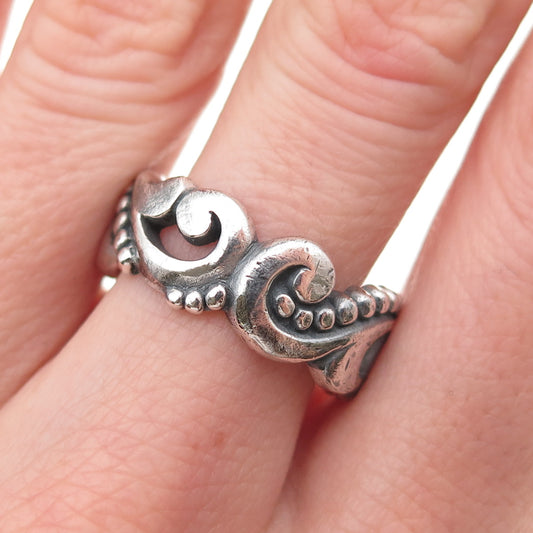 Brighton 925 Sterling Silver Vintage Modernist Floral Oxidized Ring Size 8.25