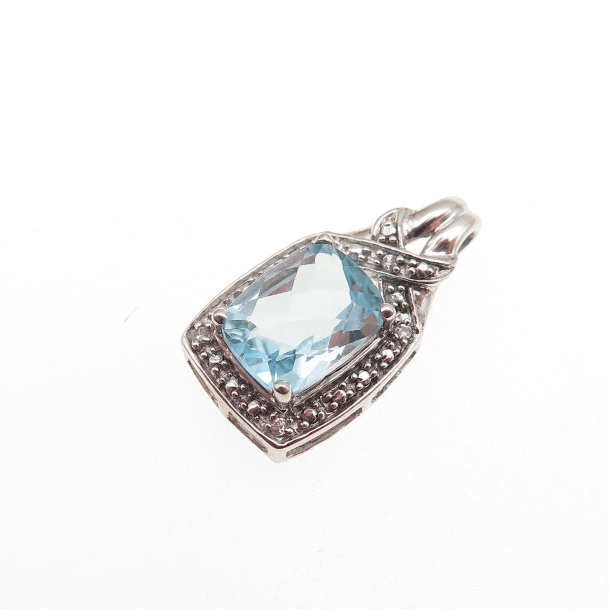 925 Sterling Silver Real Blue Topaz & C Z Mini Slide Charm Pendant