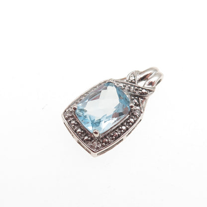 925 Sterling Silver Real Blue Topaz & C Z Mini Slide Charm Pendant