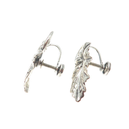 DANECRAFT 925 Sterling Silver Antique Art Deco Leaf Screw Back Earrings