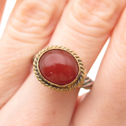 925 Sterling Silver 24K Gold Filled Vintage Real Carnelian Ring Size 6.25