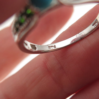 Chuck Clemency 925 Sterling Silver Real Turquoise & Peridot Ring Size 8.25