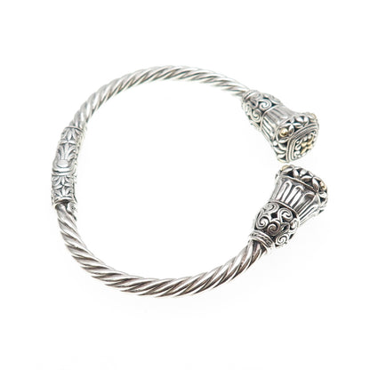 ANNIKA WITT 925 Sterling Silver 14K Gold Vintage Floral Cuff Bracelet 6.25"