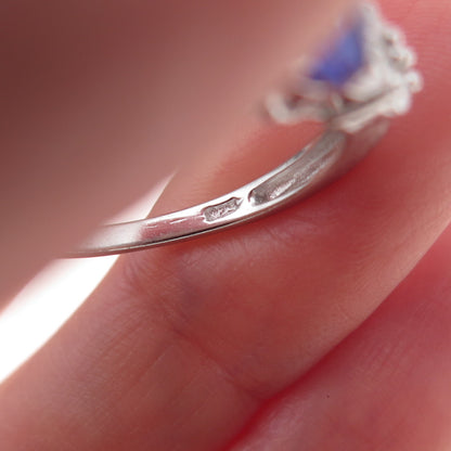 Chuck Clemency 925 Sterling Silver Real Tanzanite & White Topaz Ring Size 8.25