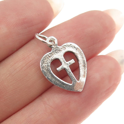 CHAPAL ZENRAY 925 Sterling Silver Vintage Cross & Heart Minimalist Charm Pendant