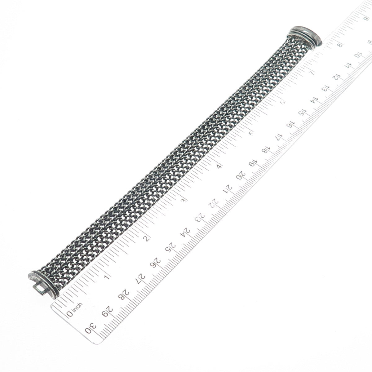 VIOR 925 Sterling Silver Vintage Italy Spine Mesh Link Oxidized Bracelet 7.25"