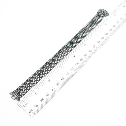 VIOR 925 Sterling Silver Vintage Italy Spine Mesh Link Oxidized Bracelet 7.25"