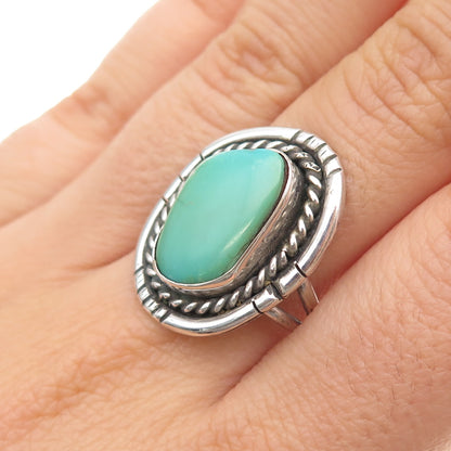Old Pawn Sterling Vintage Southwestern Lone Mountain Turquoise Ring Size 9.75