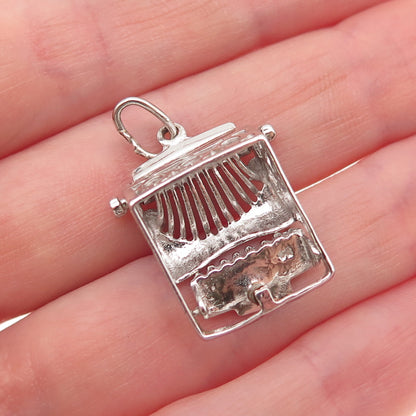 925 Sterling Silver Antique Art Deco Typewriter Oxidized 3D Charm Pendant