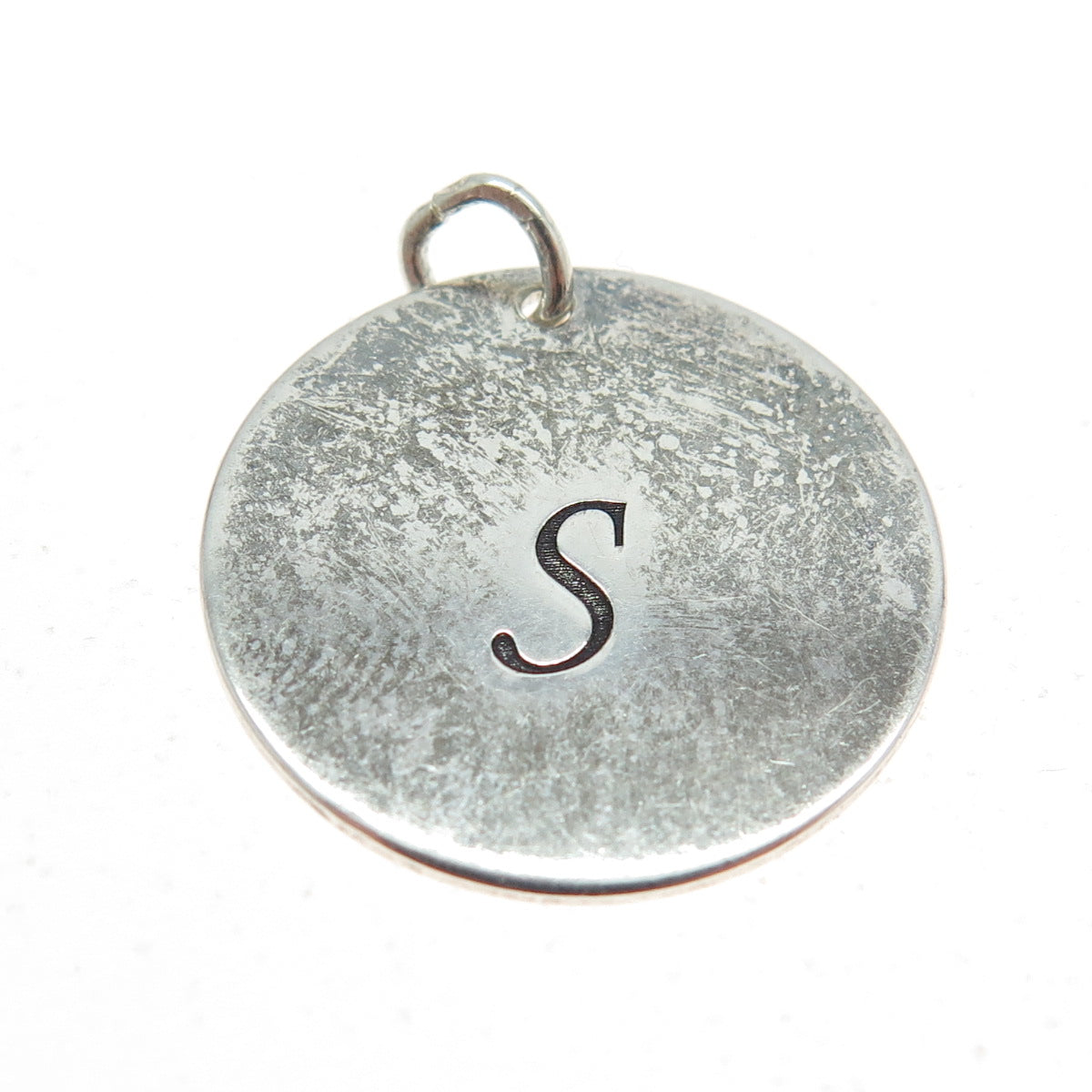 925 Sterling Silver Vintage Letter "S" Initial Round Pendant