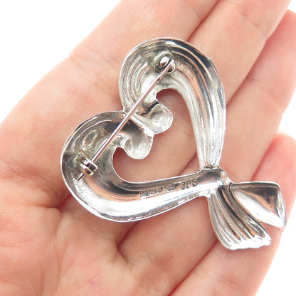 925 Sterling Silver Vintage EFS Mexico Modernist Heart Oxidized Pin Brooch