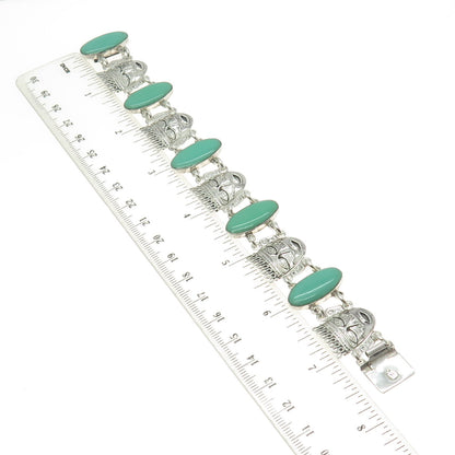 925 Sterling Silver Vintage Mexico Real Turquoise Aztec Mask Panel Bracelet 7"