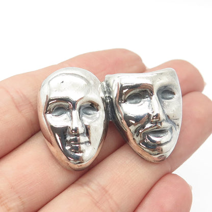 925 Sterling Silver Vintage Mexico Sock & Buskin Tragedy Comedy Masks Pin Brooch