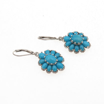 Chuck Clemency 925 Sterling Real Sleeping Beauty Turquoise White Topaz Earrings