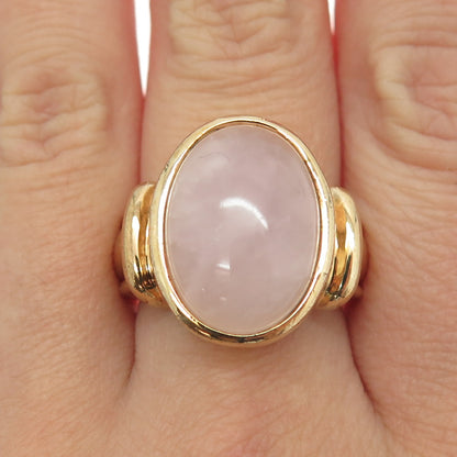 925 Sterling Silver Gold Plated Vintage Real Rose Quartz Ring Size 8.75