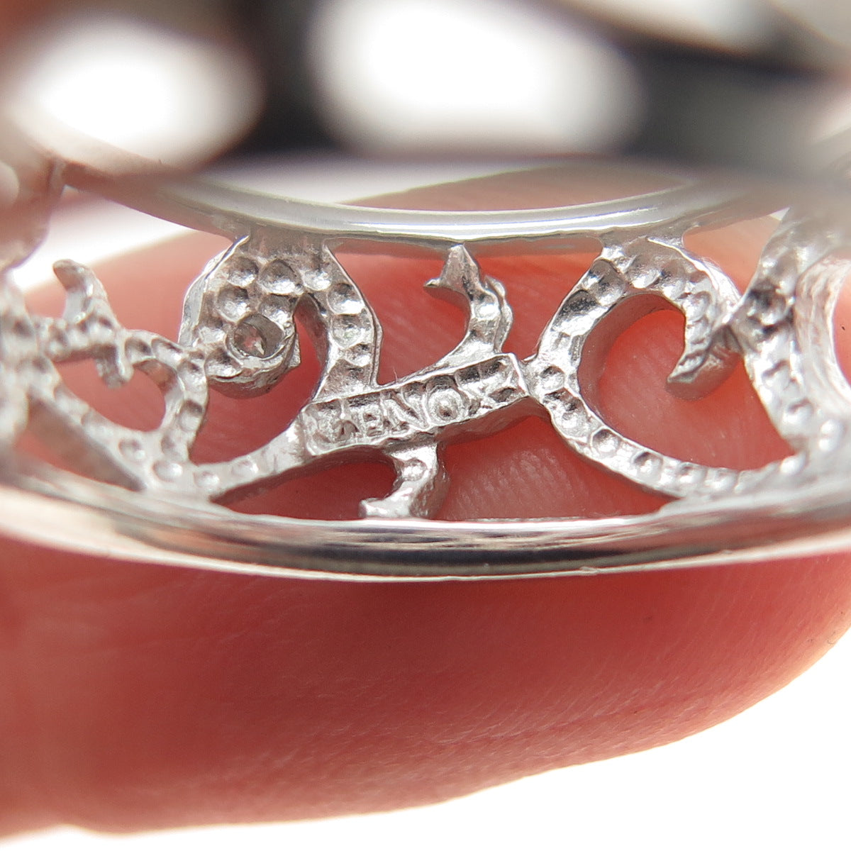 LENOX 925 Sterling Silver Real Diamond & Pearl Floral Scroll Band Ring Size 9.25