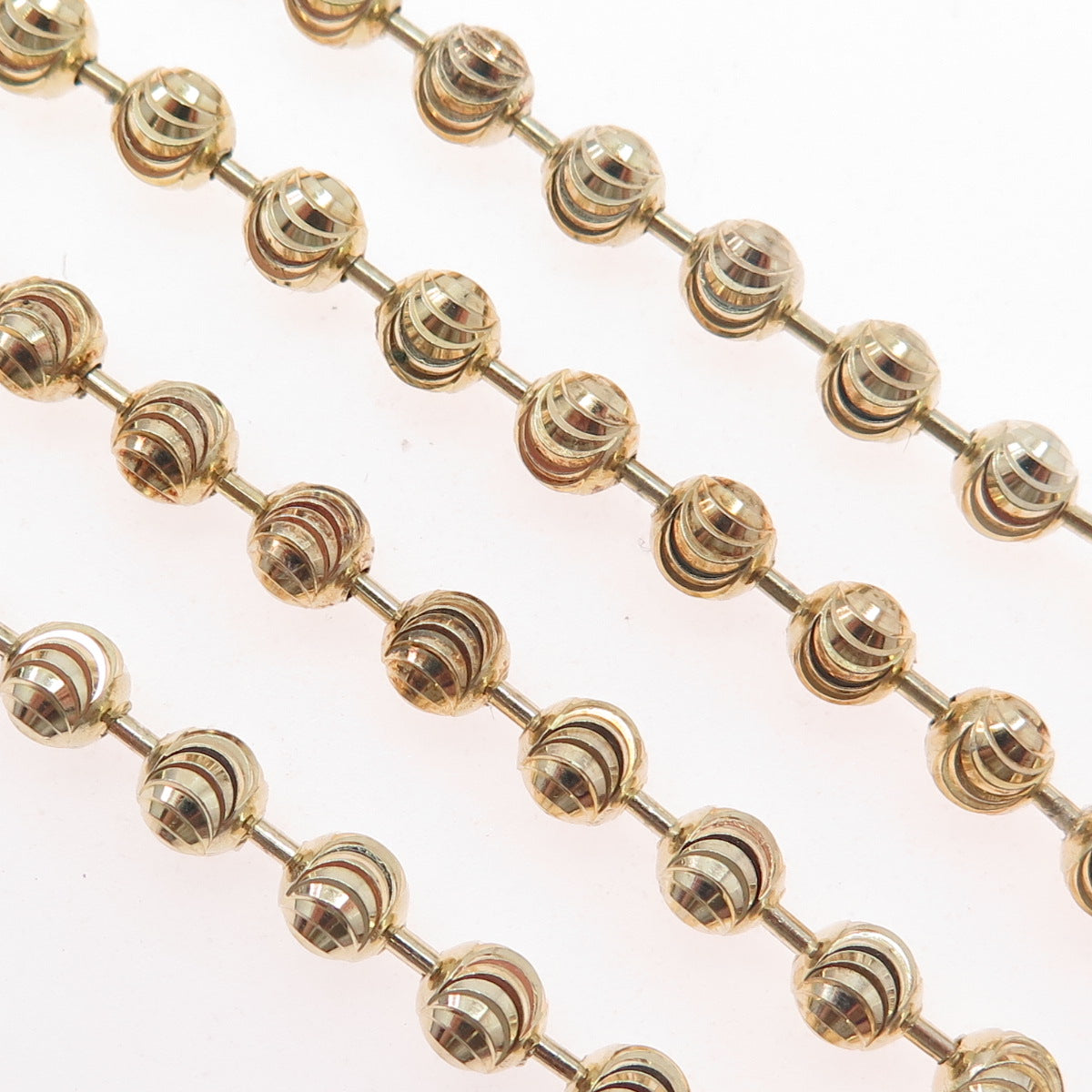 925 Sterling Silver Gold Plated Diamond-Cut Ball Beaded Chain Necklace 36"