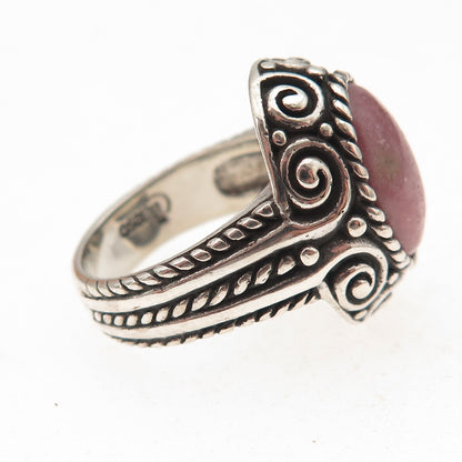 Carolyn Pollack 925 Sterling Silver Vintage Real Rhodonite Spiral Ring Size 7.5