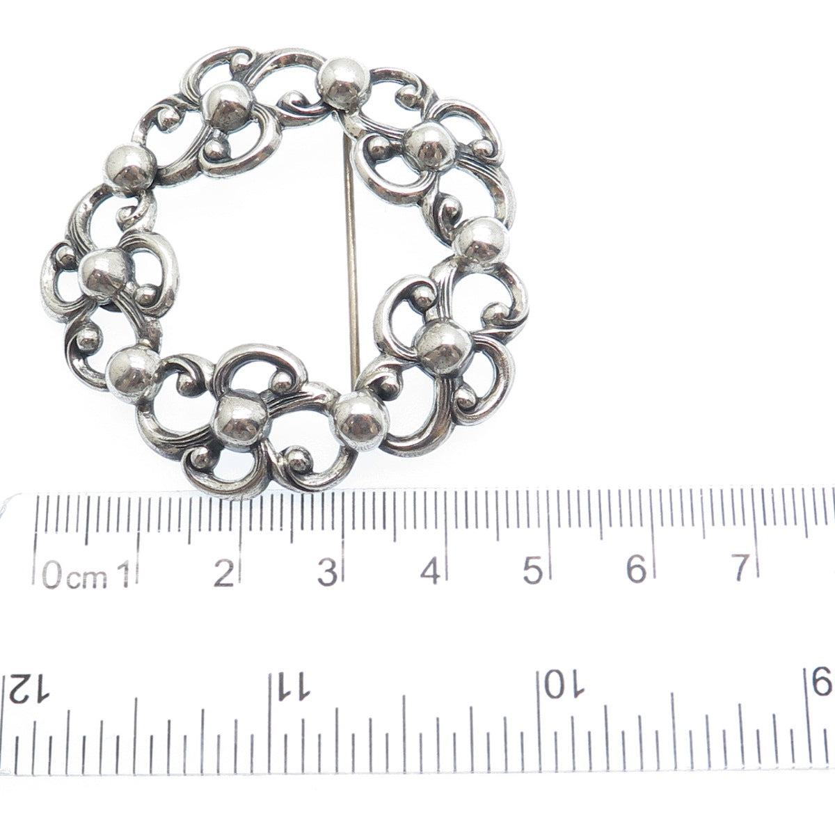 DANECRAFT 925 Sterling Silver Antique Art Deco Flower Oxidized Pin Brooch