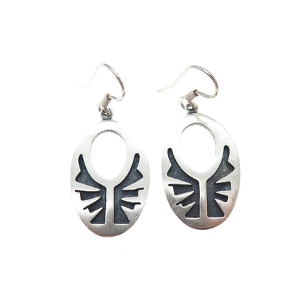 925 Sterling Silver Vintage Mexico Tribal Symbol Oxidized Dangle Earrings
