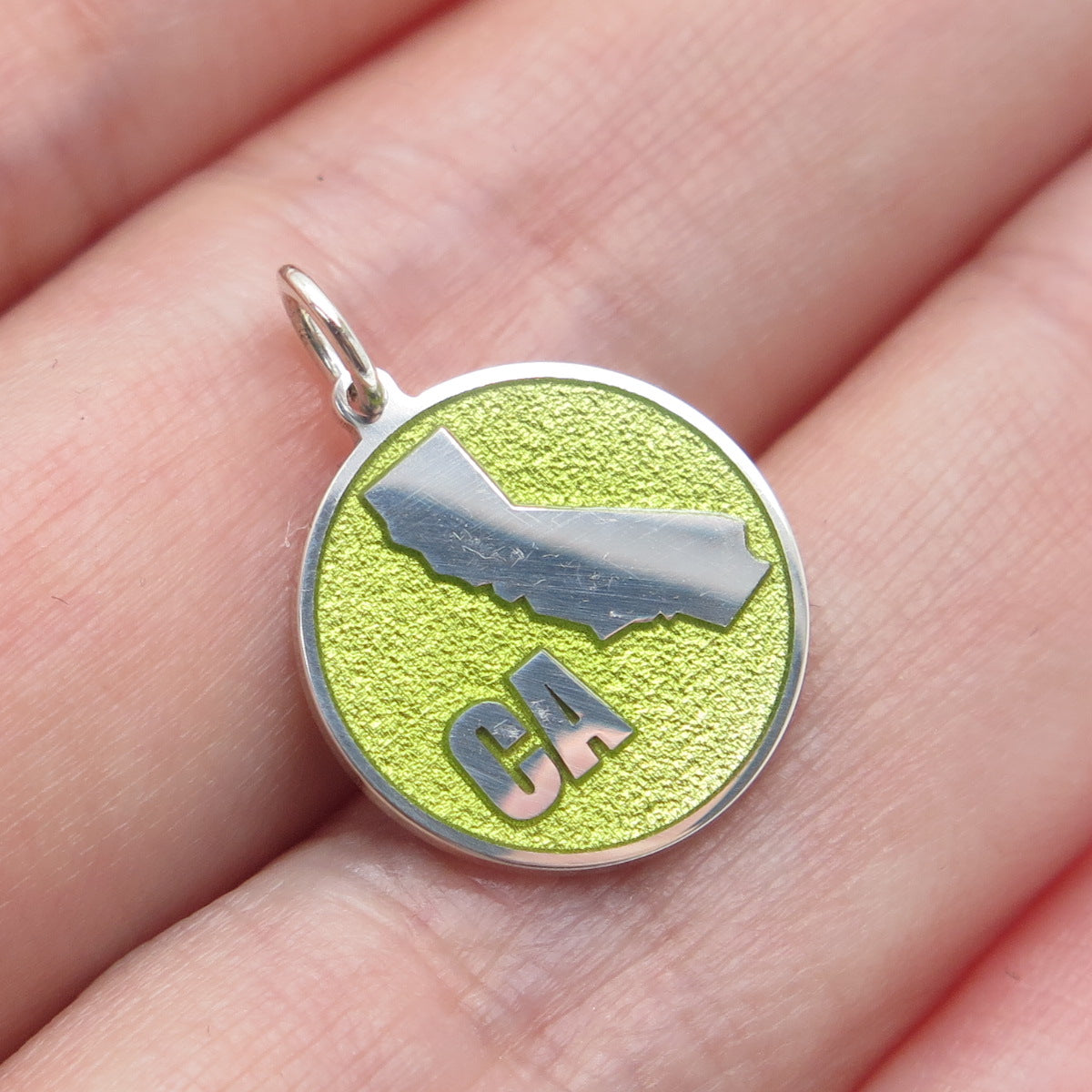 925 Sterling Silver Yellow Enamel California State Map Minimalist Charm Pendant