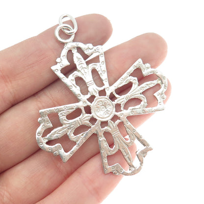 925 Sterling Silver Antique Art Deco Fleur de Lis Cross Religious Pendant