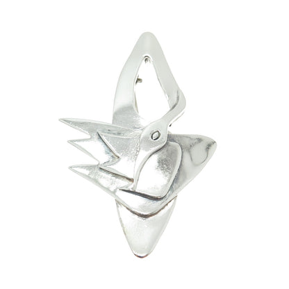 RISSE 925 Sterling Silver Vintage Swan Modernist Pin Brooch / Pendant