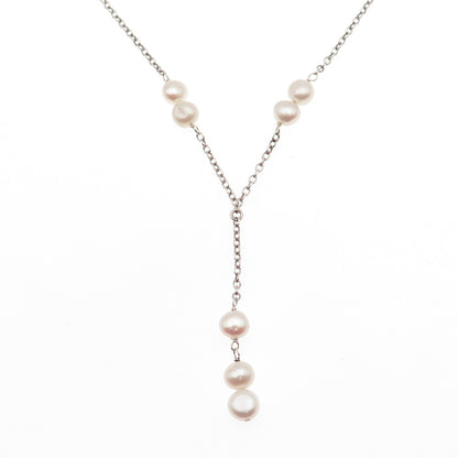 925 Sterling Silver Vintage Real Pearl Cable Chain Necklace 16-18"