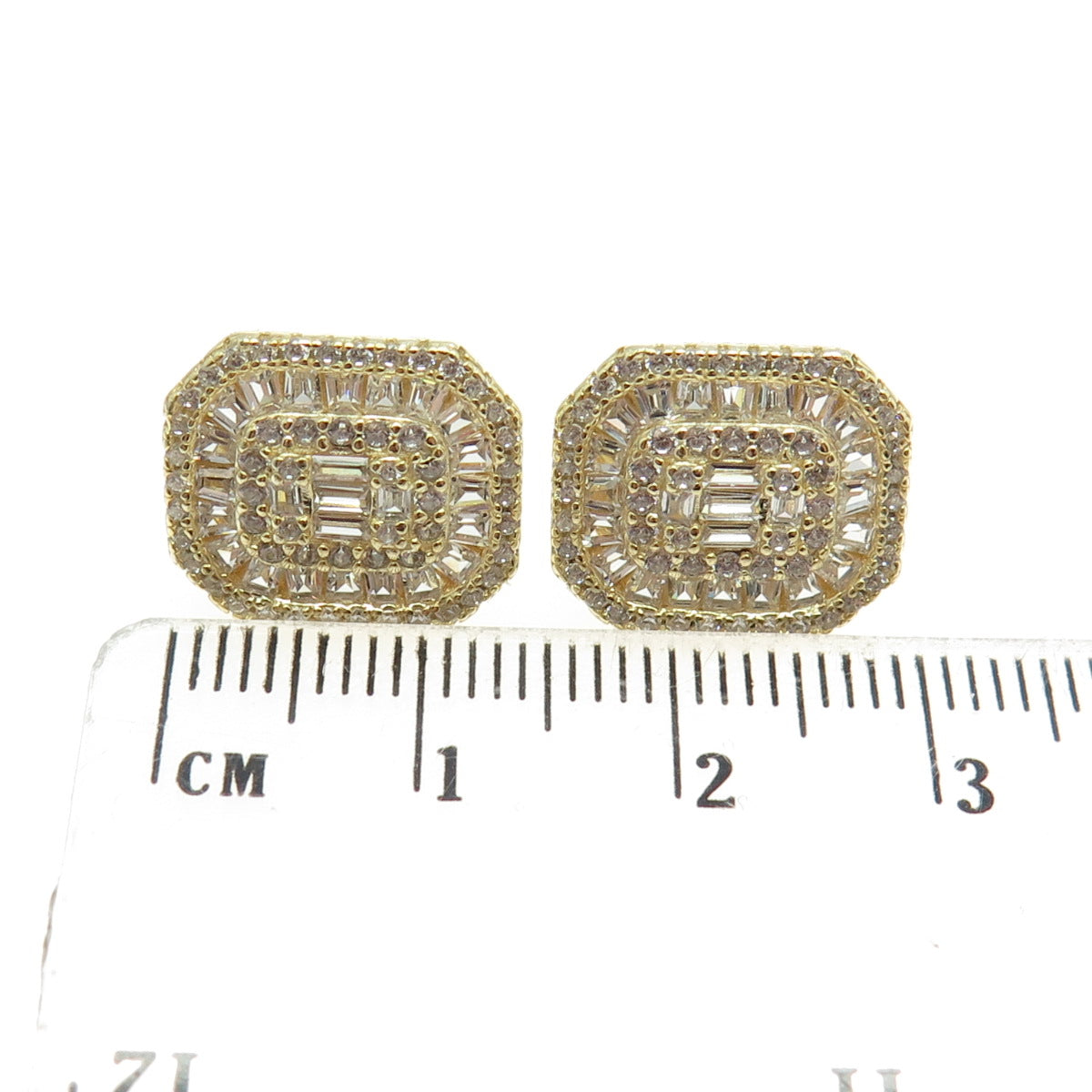 925 Sterling Silver Gold Plated Multi-Cut C Z Sparkling Earrings