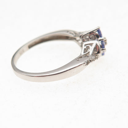 Chuck Clemency 925 Sterling Silver Real Tanzanite & White Topaz Ring Size 7