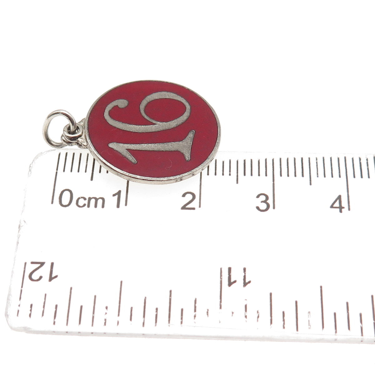 925 Sterling Silver Vintage Enamel Sweet 16 Round Tag Charm Pendant