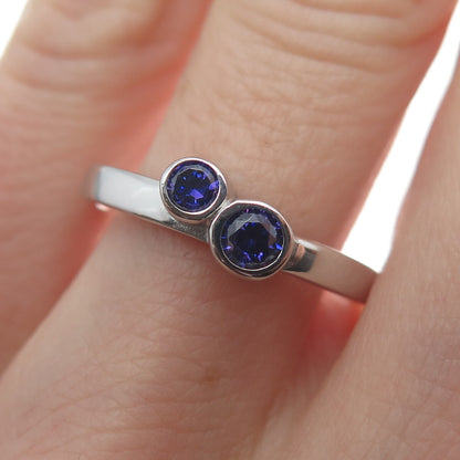 925 Sterling Silver Round-Cut Purple C Z Ring Size 8