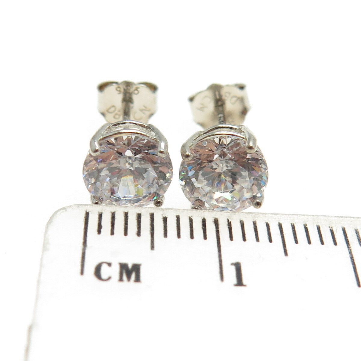 925 Sterling Silver Round-Cut C Z Stud Earrings