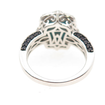 925 Sterling Silver 2-Tone Real Turquoise White Topaz & Iolite Ring Size 8.25