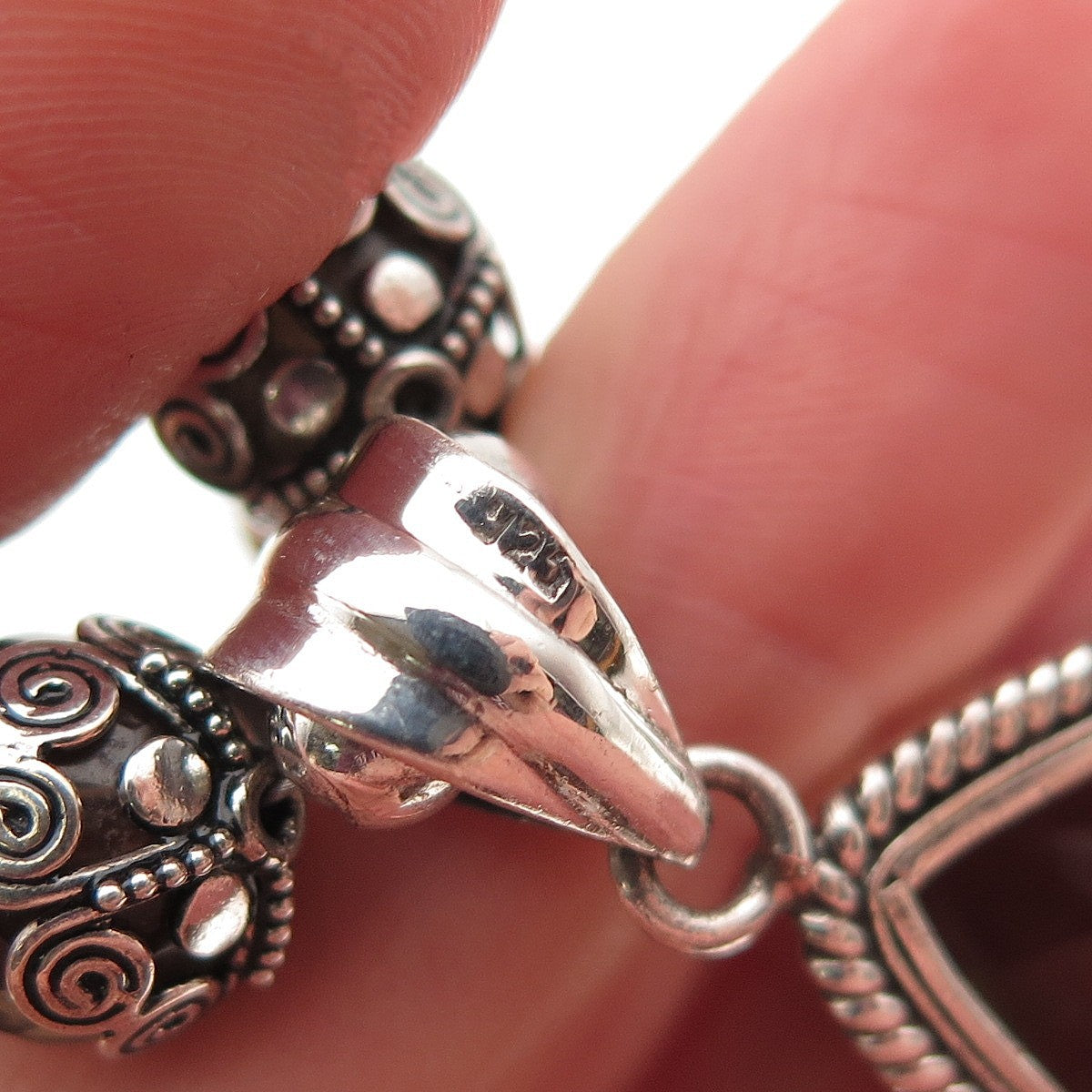 925 Sterling Silver Vintage Real Smoky Quartz Ball Beaded Necklace 16-18"