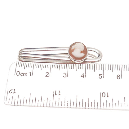 925 Sterling Silver Antique Art Deco Real MOP Carved Lady Cameo Tie Clip